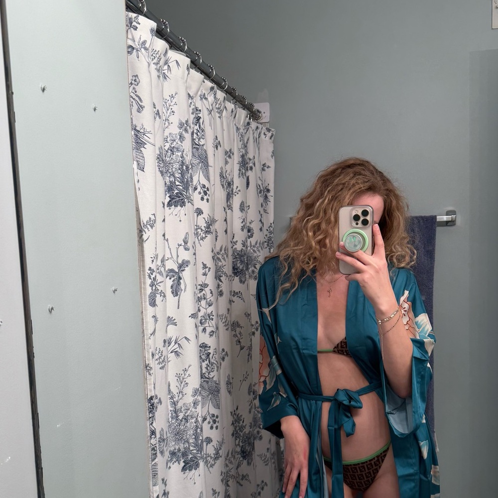 Green Floral Kimono Robe with Sash - Picture 8 of 12
